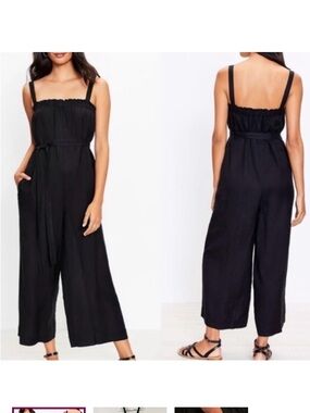 Loft Linen Blend Wide Leg Jumpsuit MEDIUM Black One Piece Minimalist